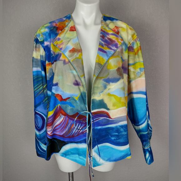 Ulla Johnson Holland Retails $590 Abstract-Print Cotton Wrap Jacket Size 4 - Picture 3 of 16
